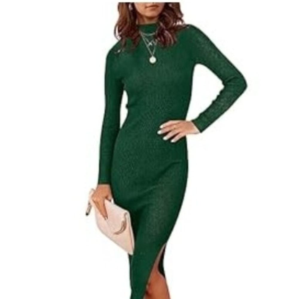 Elegant Green Long Sleeve Dress - Picture 1 of 5